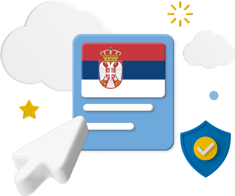 Serbia flag with various graphics