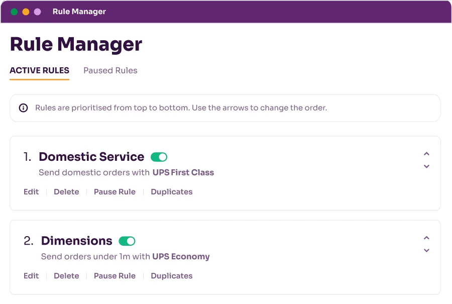 Set up rules with Parcel Monkey Pro