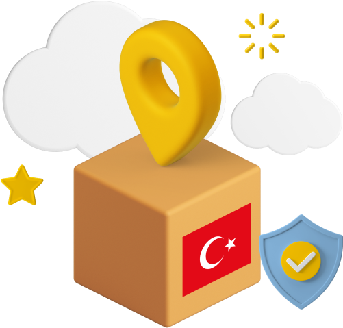 Box with location icon and Turkey flag