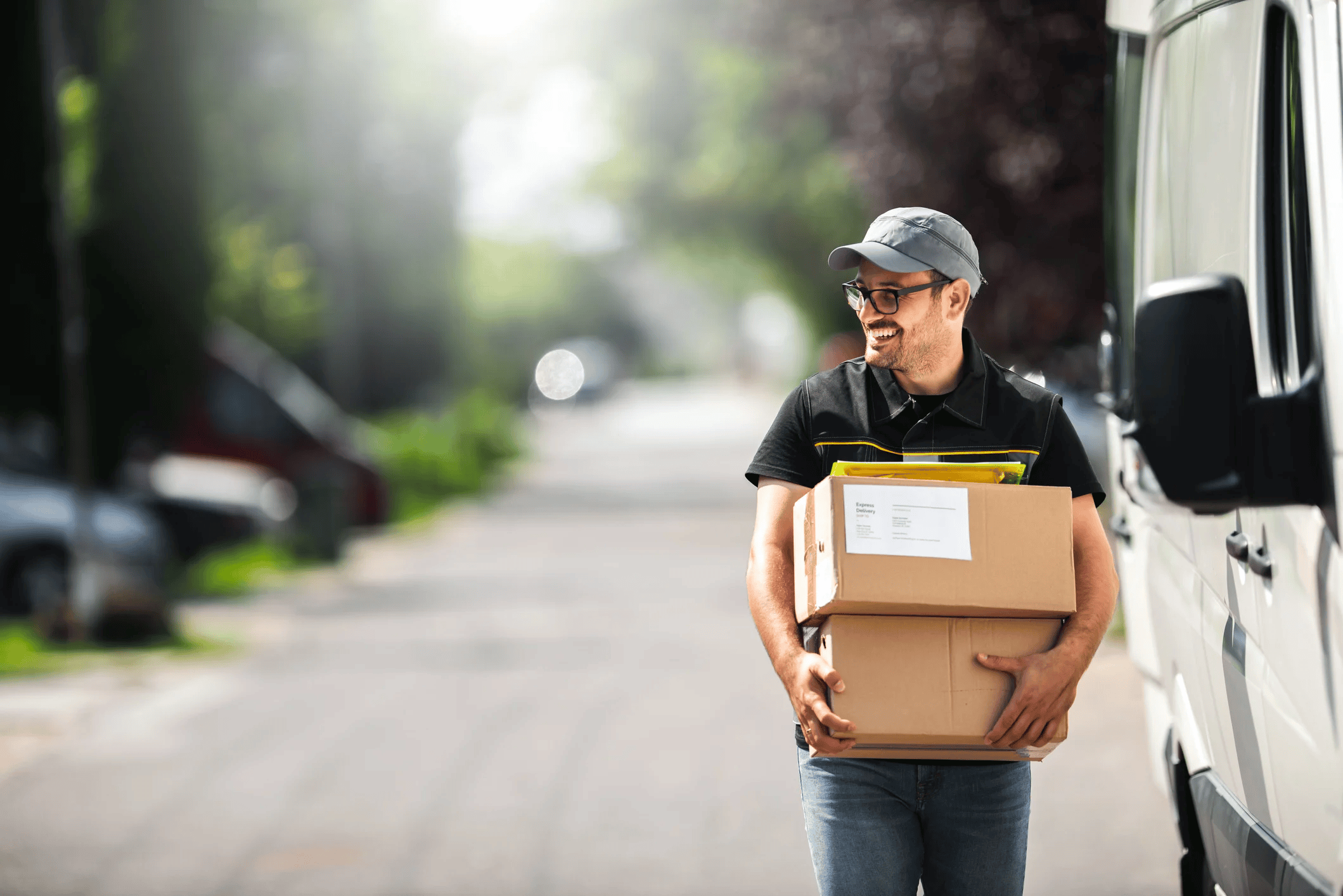 delivery man holding parcels