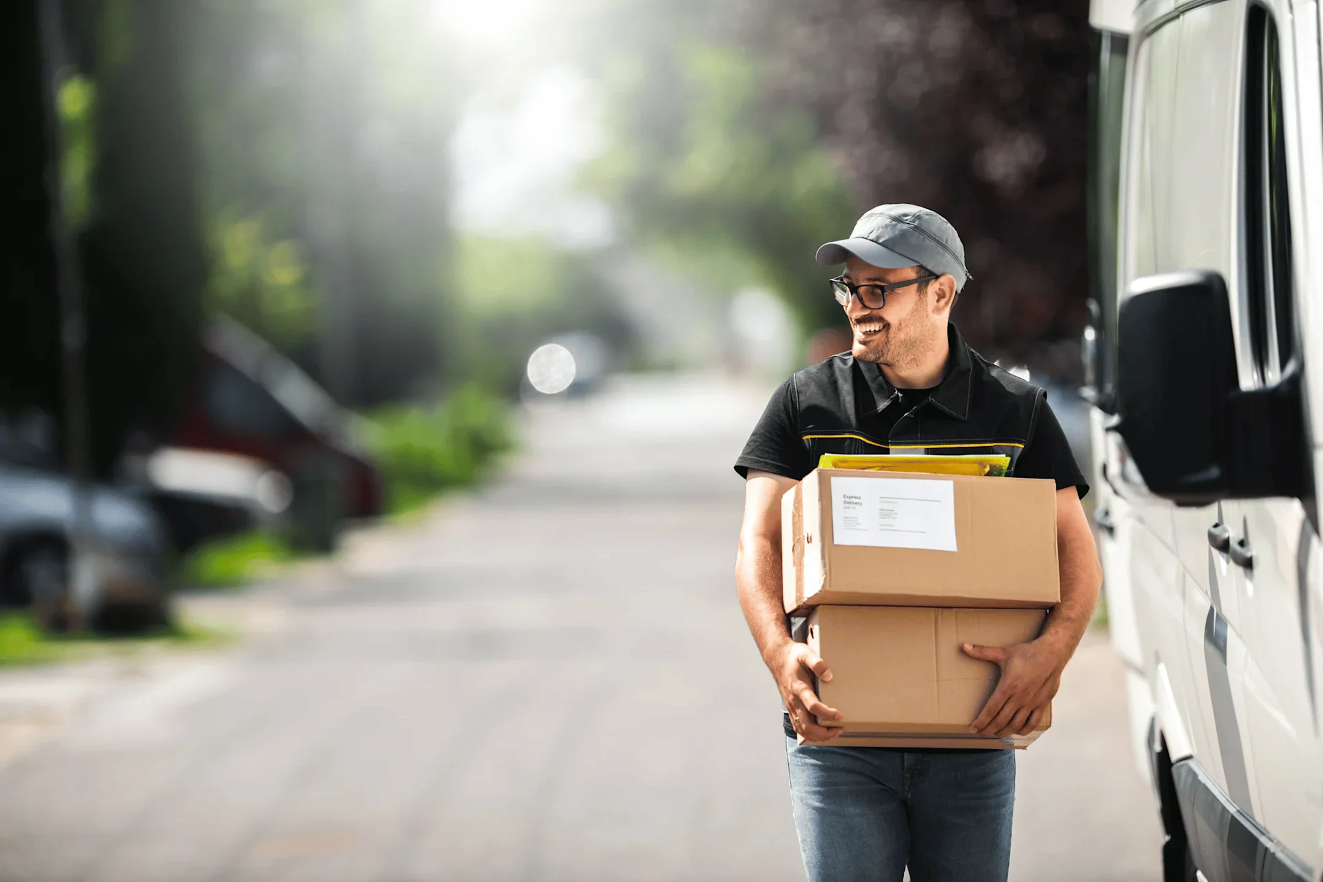 delivery man holding parcels