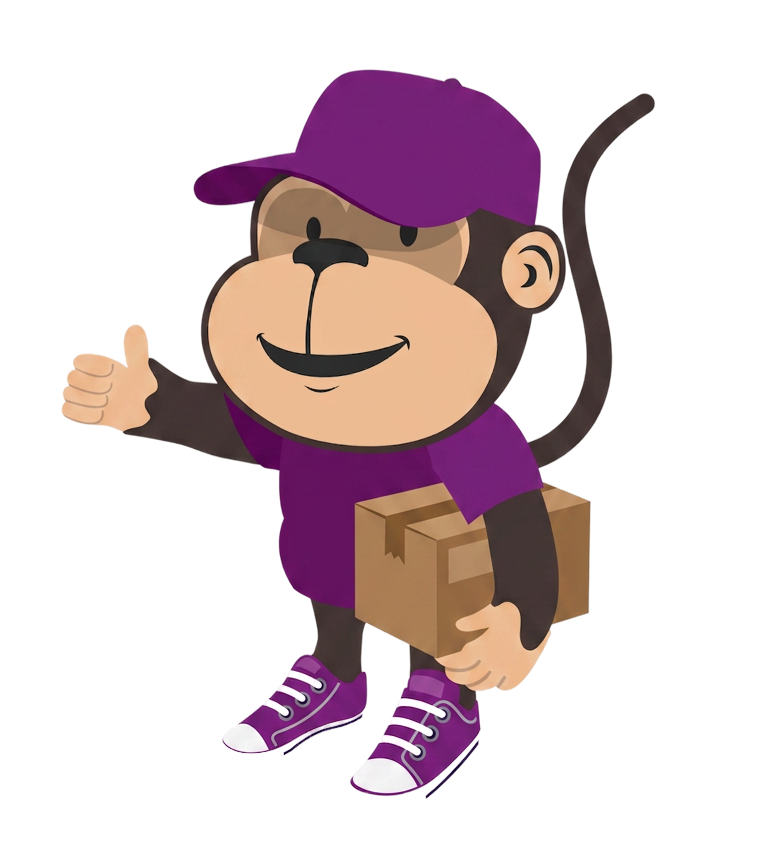 Parcel Monkey mascot carrying package