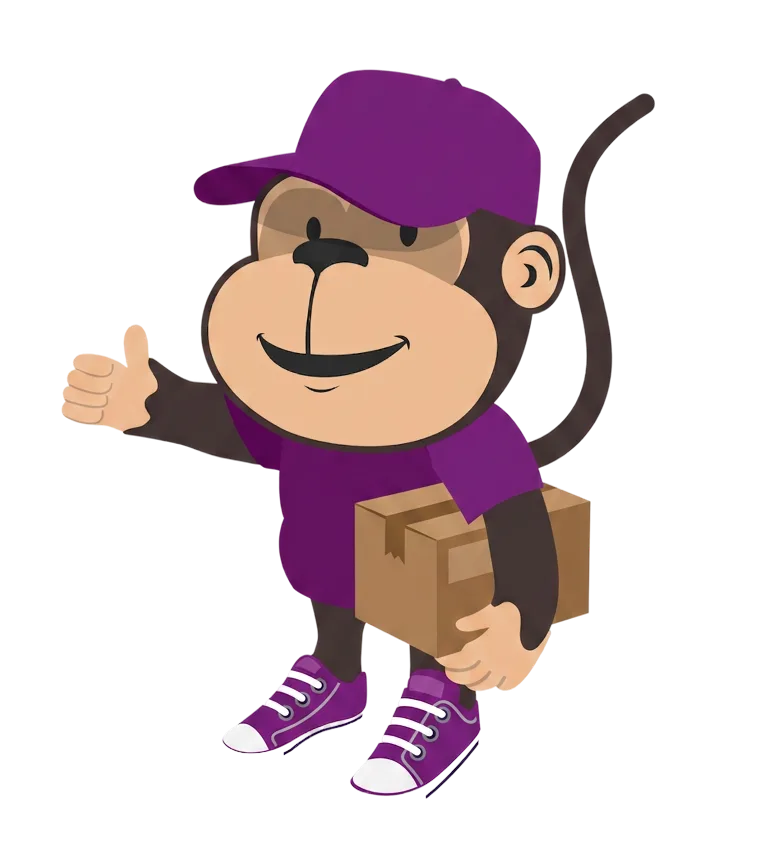 Parcel Monkey mascot carrying package