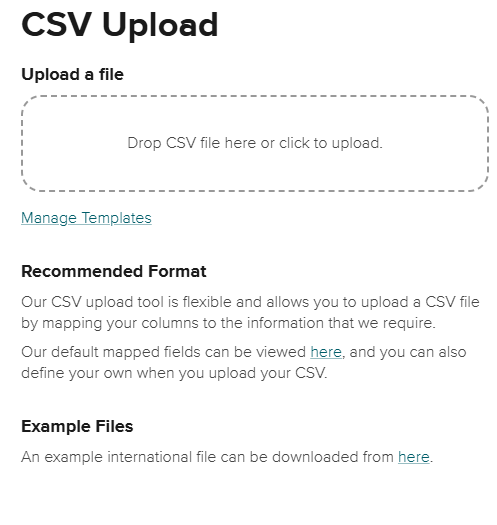 CSV Format for Manual Upload - SendNow by Asendia