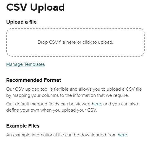 CSV Format for Manual Upload - SendNow by Asendia