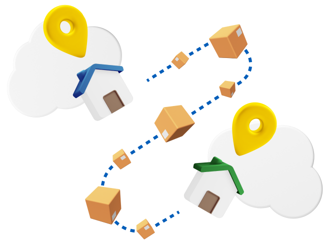 Little animated houses with dotted line and boxes in between