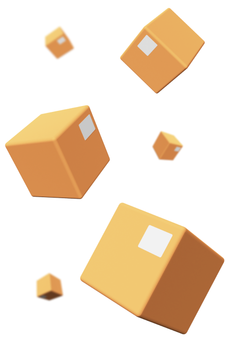 Animated boxes of mixed sizes floating in the air
