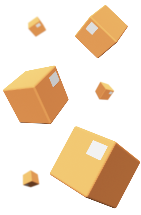 Animated boxes of mixed sizes floating in the air