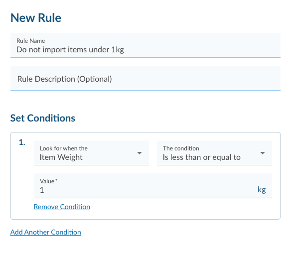 A gif of how to create a rule where you choose not to import certain items