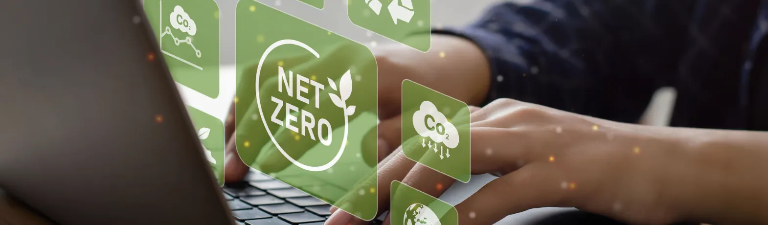 person on screen with sustainable shipping icons