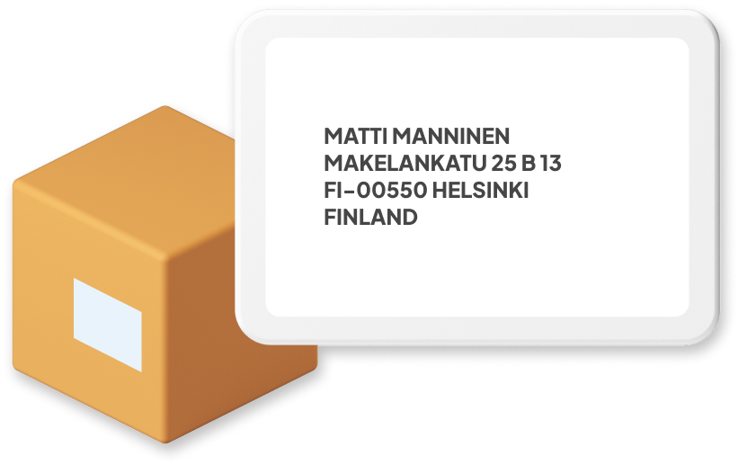 Box with example of Finland address
