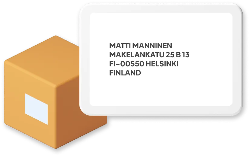Box with example of Finland address