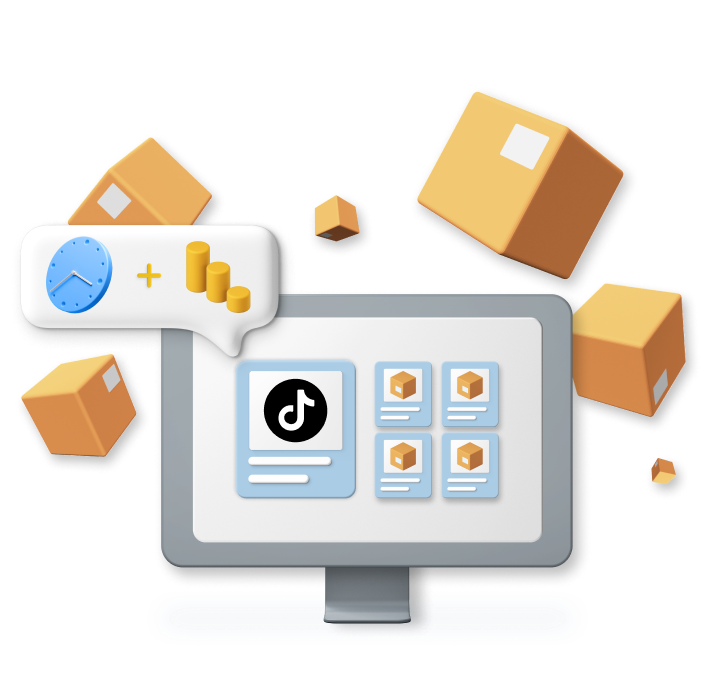 Tiktok laptop and shipping with parcel graphic