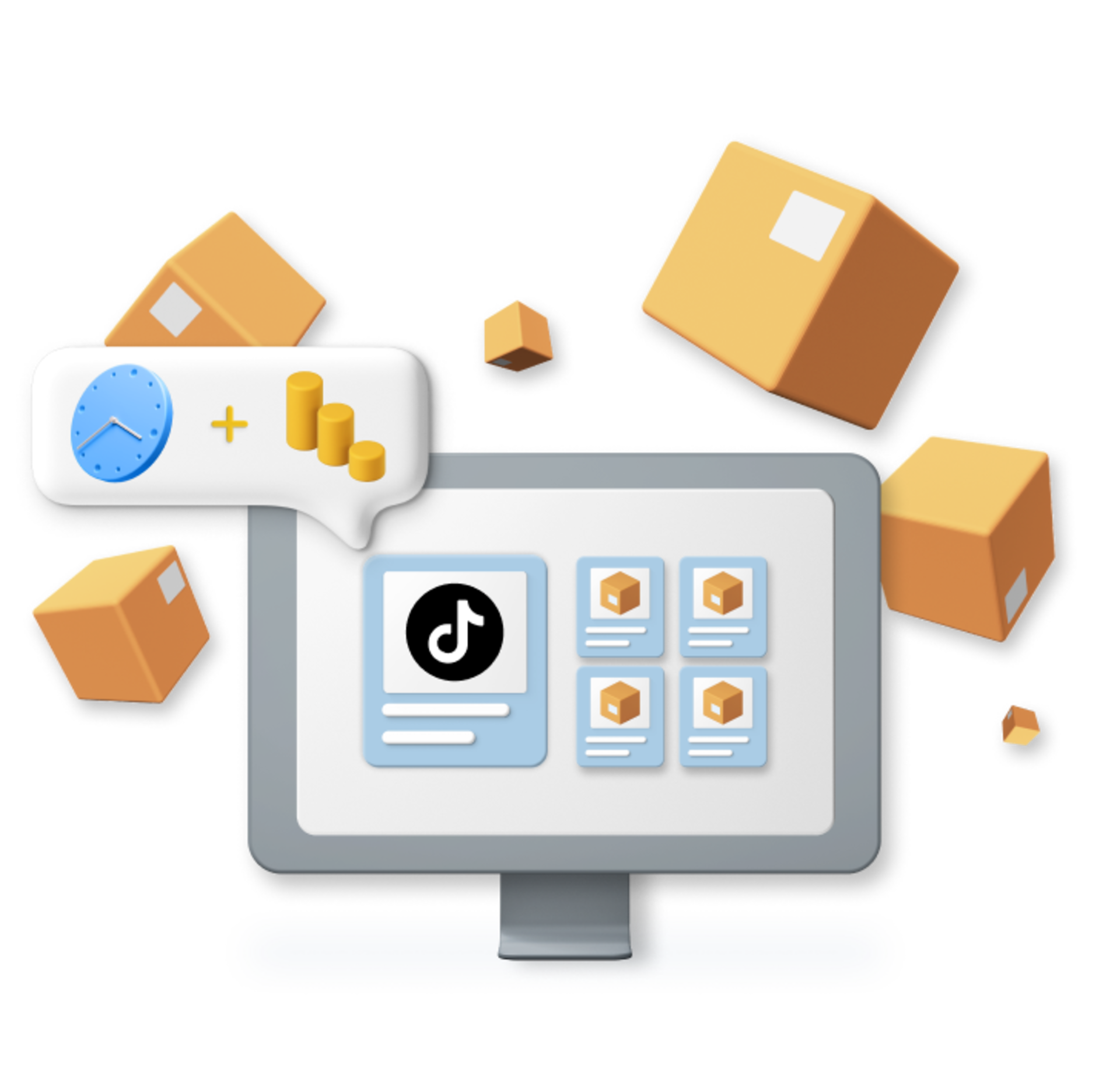 Tiktok laptop and shipping with parcel graphic