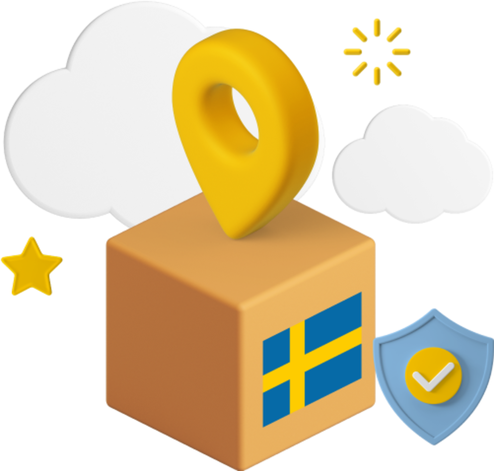 Box with Swedish flag on