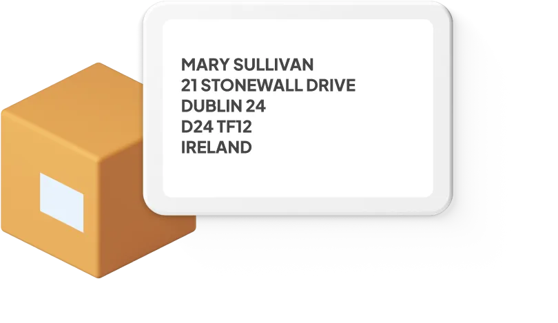 Box with Irish address example