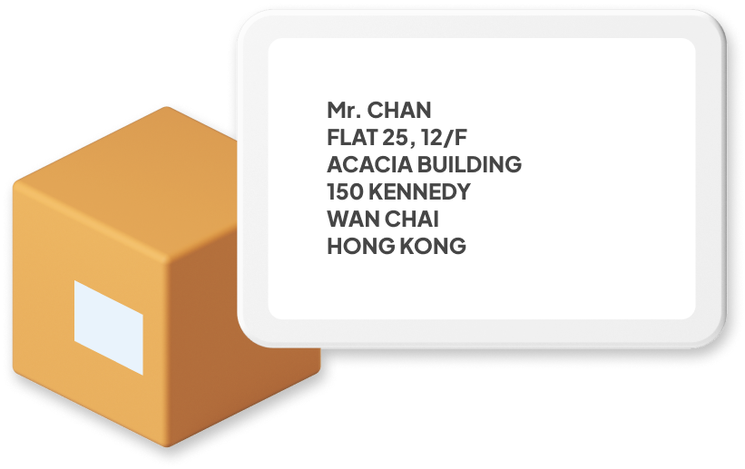 Box with example of Hong Kong address