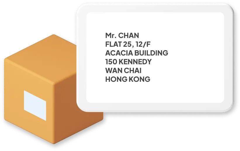 Box with example of Hong Kong address