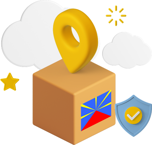 Reunion Island flag on parcel bog graphic