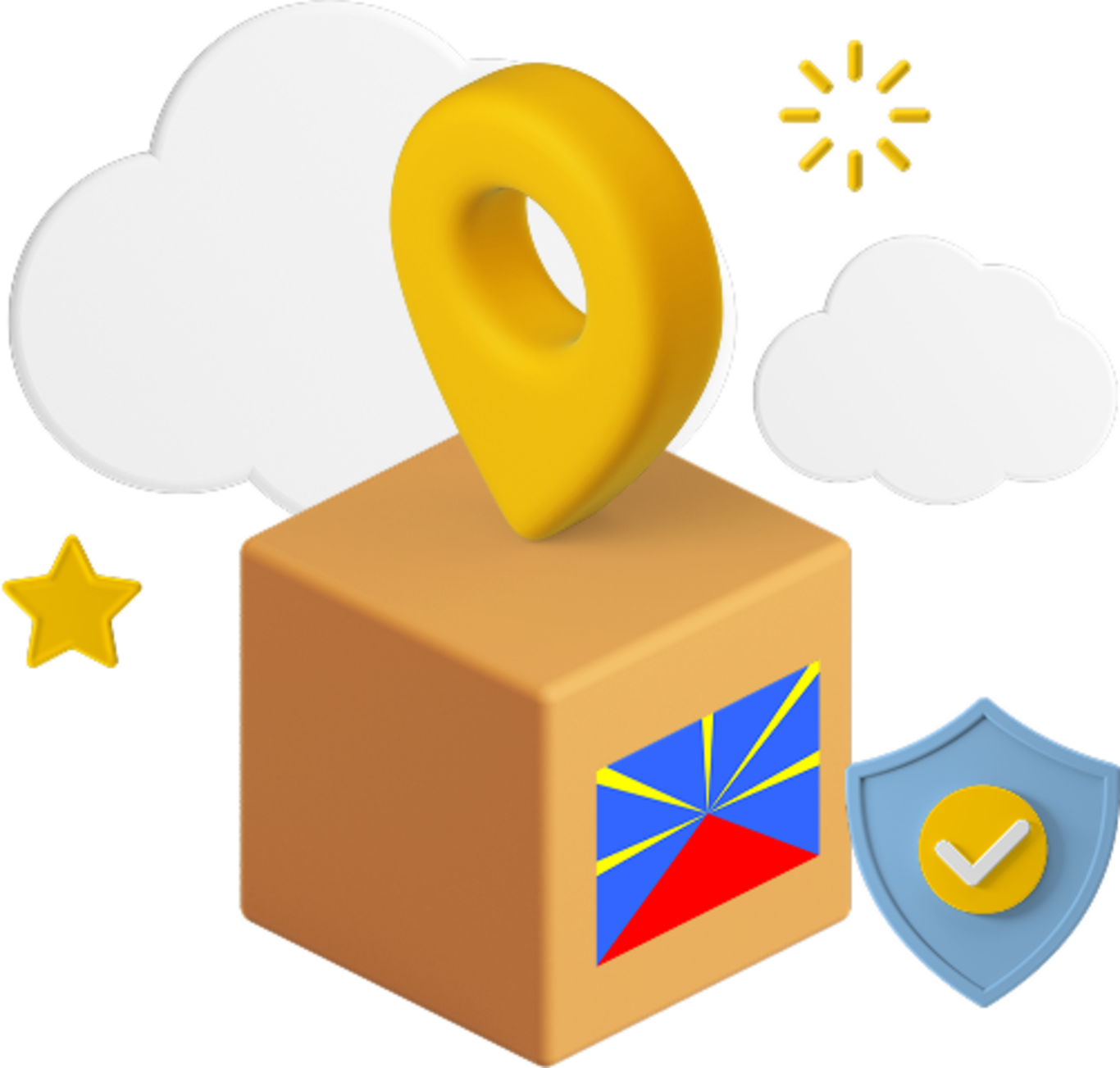 Reunion Island flag on parcel bog graphic