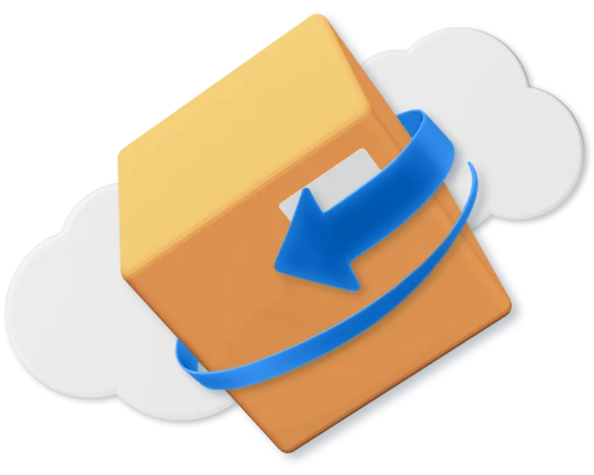 Animated box with clouds and arrow