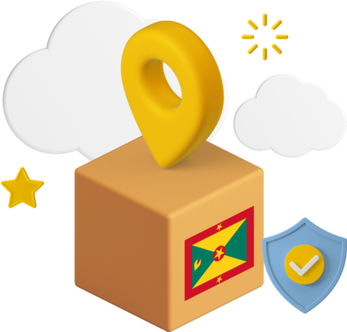 Grenada flag on packaging box graphic.