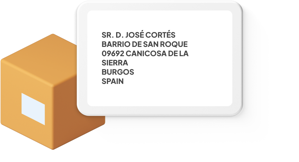 A parcel with a Spanish address example.