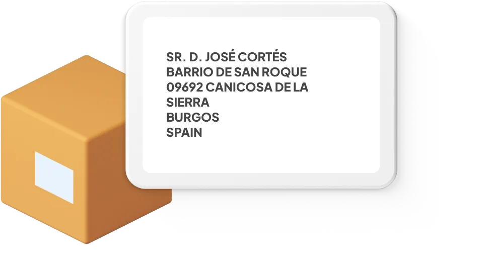 A parcel with a Spanish address example.