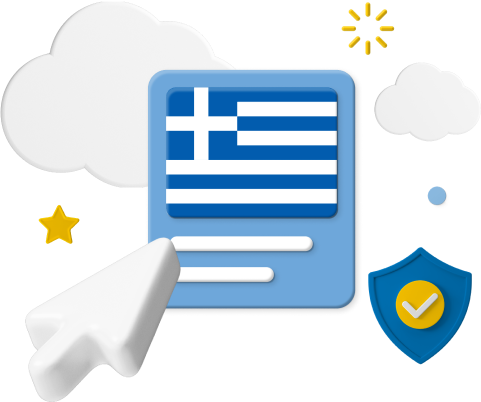 Greek flag with cursor and icons