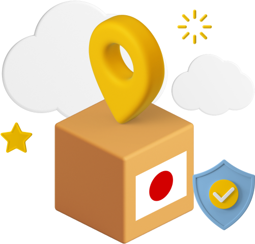 japan flag on parcel with icons