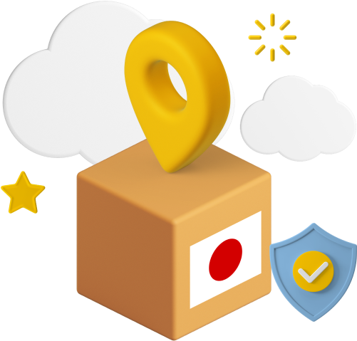 japan flag on parcel with icons