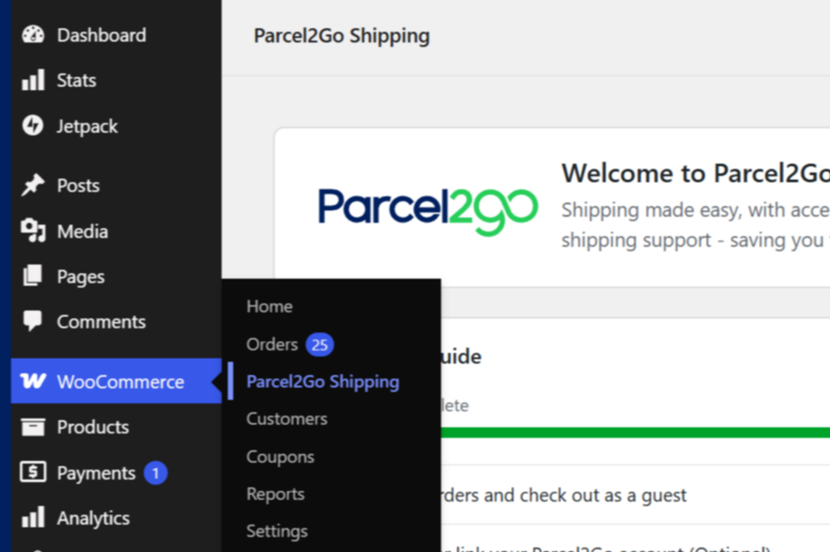 View of WooCommerce App with Parcel2Go Shipping