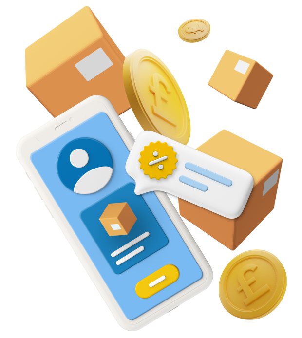 Animated mobile phone with coins and boxes