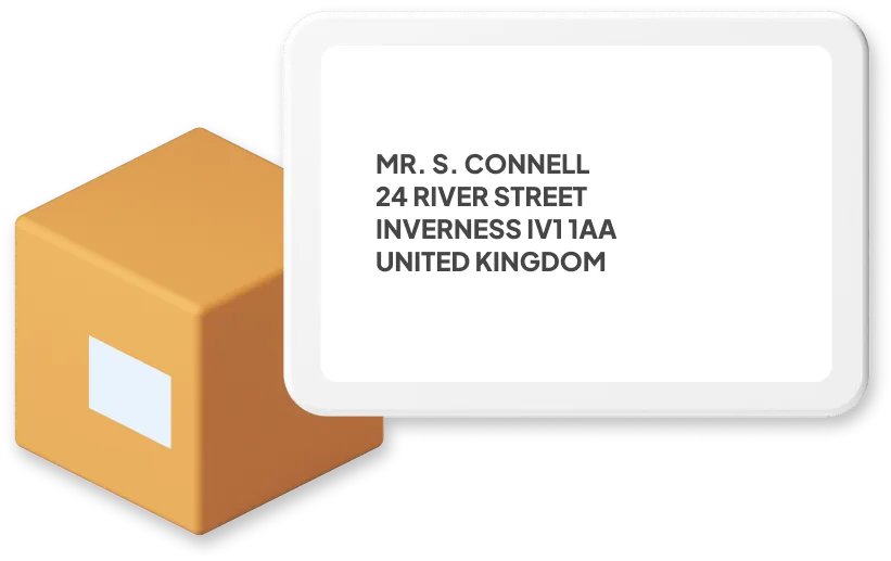 Box with example of UK address