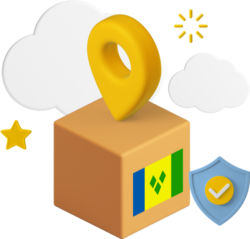St. Vincent flag on parcel box graphic.