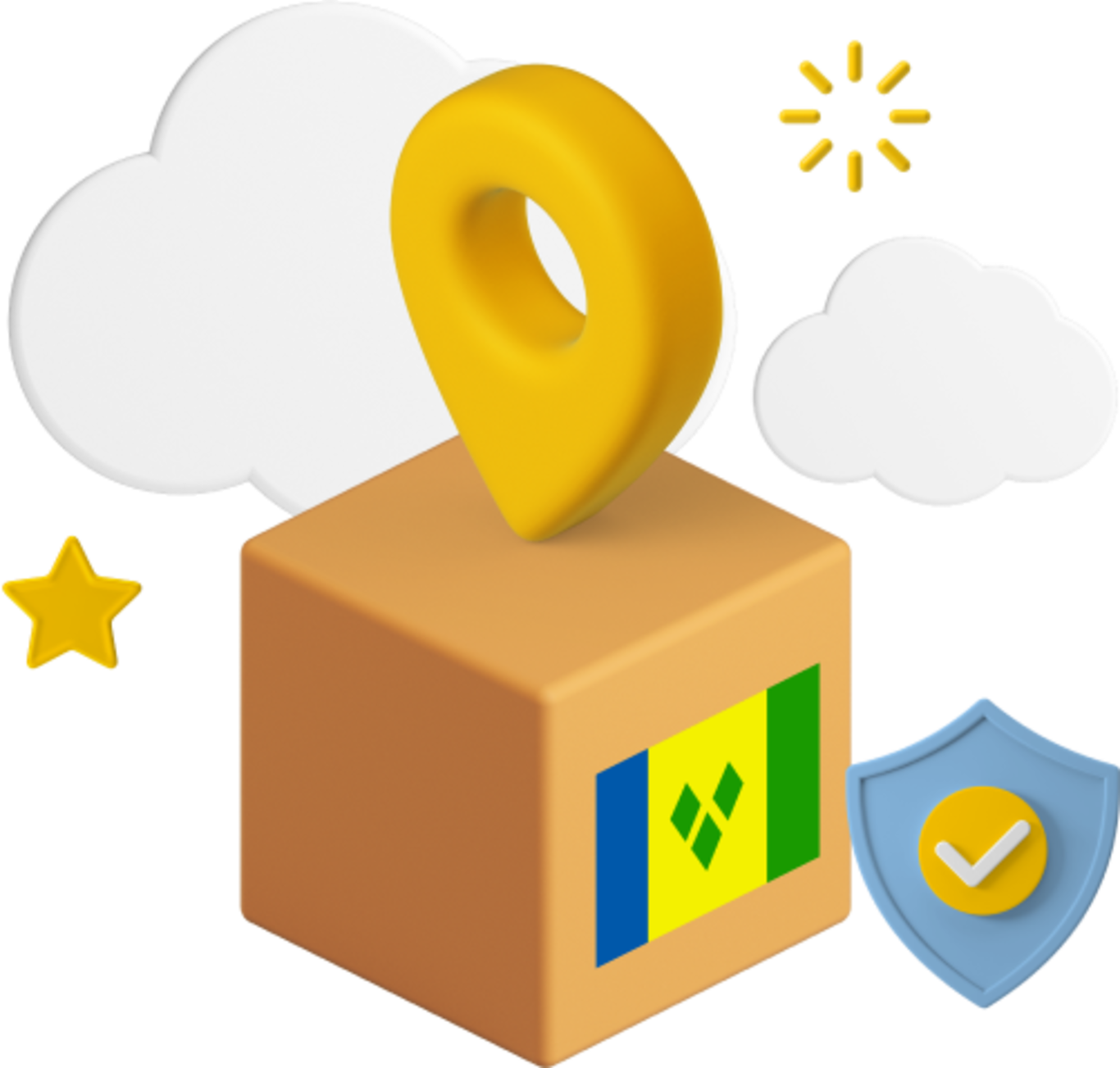 St. Vincent flag on parcel box graphic.