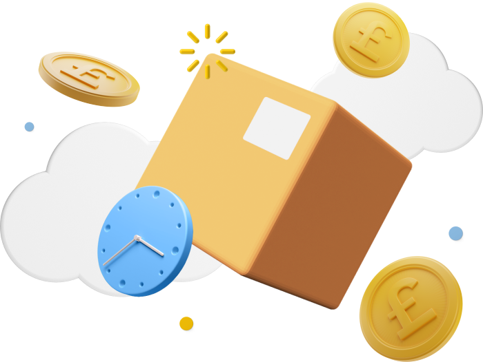 Animated box with coins and clock icons