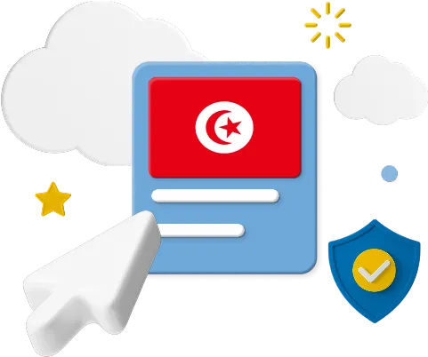 mouse clicking on Tunisia flag with clouds and badge graphic