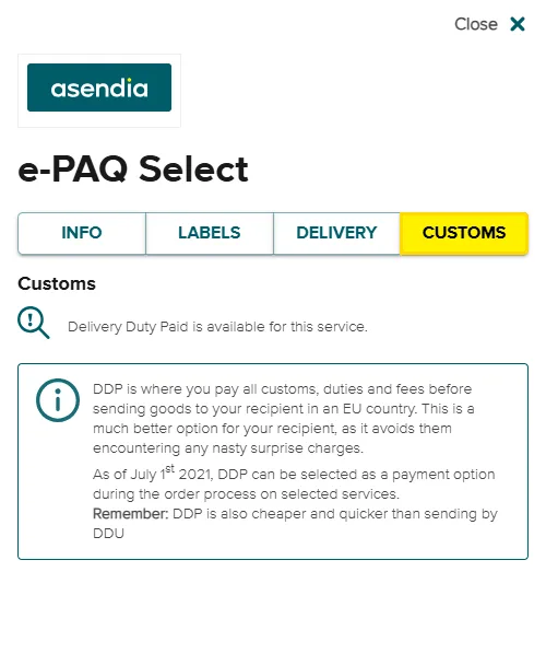 ePAQ Select - SendNow by Asendia