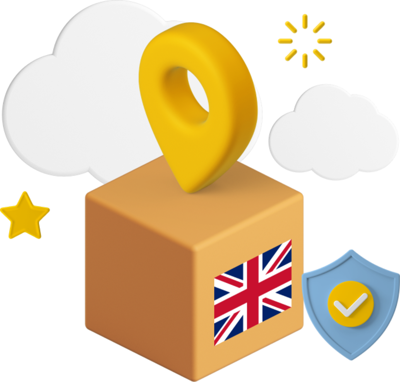 Box with UK flag on