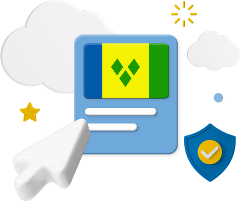 St. Vincent flag on web page with badge graphic.