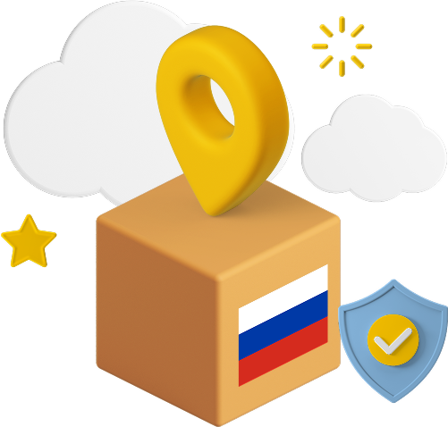 Russia flag on parcel box graphic
