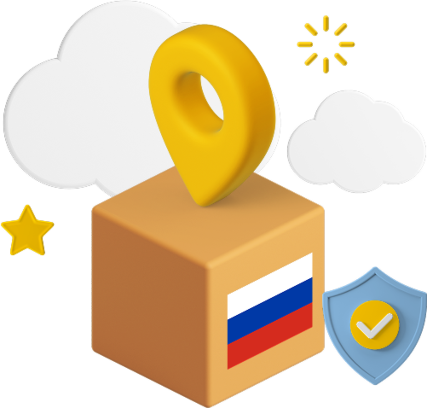 Russia flag on parcel box graphic