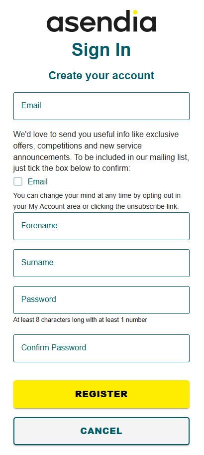 SendNow by Asendia Register Screenshot