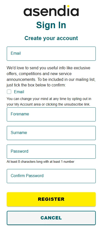 SendNow by Asendia Register Screenshot