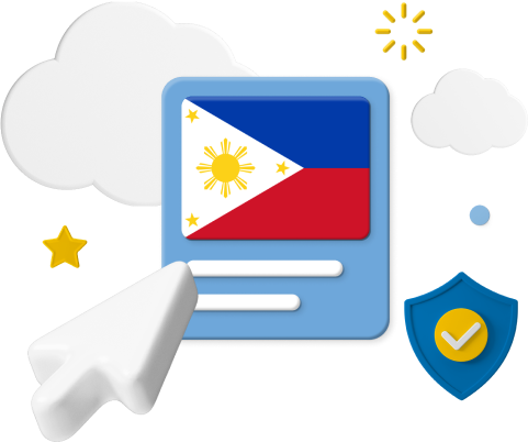 The Philippines flag with cursor and small animated icons