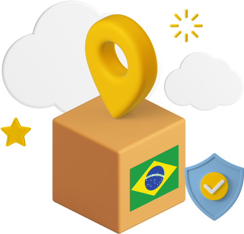 Brazil flag on box with location icon