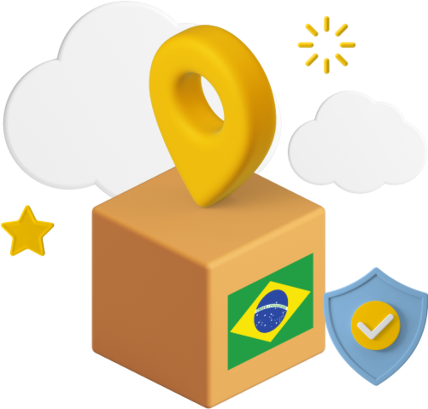 Brazil flag on box with location icon