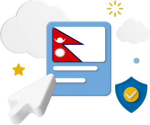 Nepal flag on box graphic with cloud and cursor icons