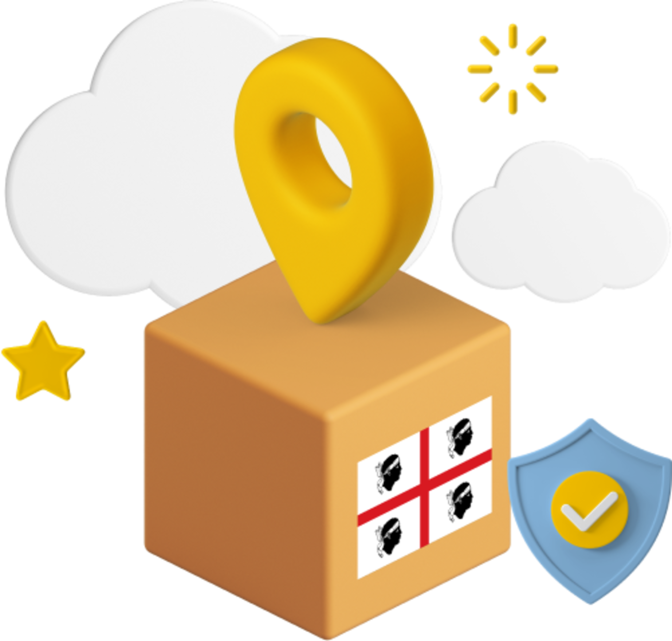 Sardinia flag on parcel box graphic.